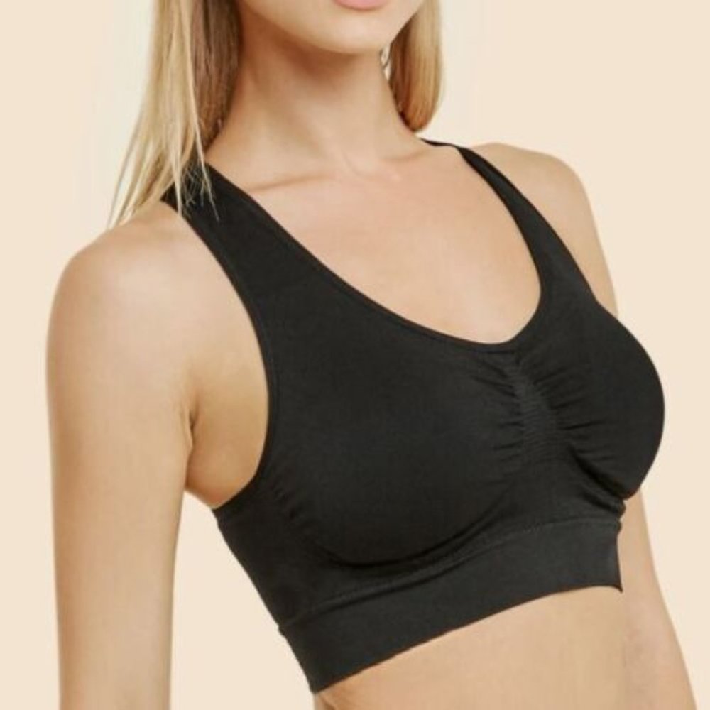[6-PACK] SOFRA Women's Seamless Sports Bra, One Size, Black